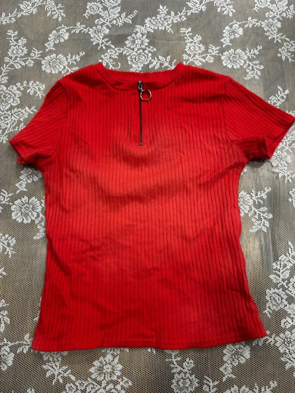 red 1/4 zip ribbed t shirt